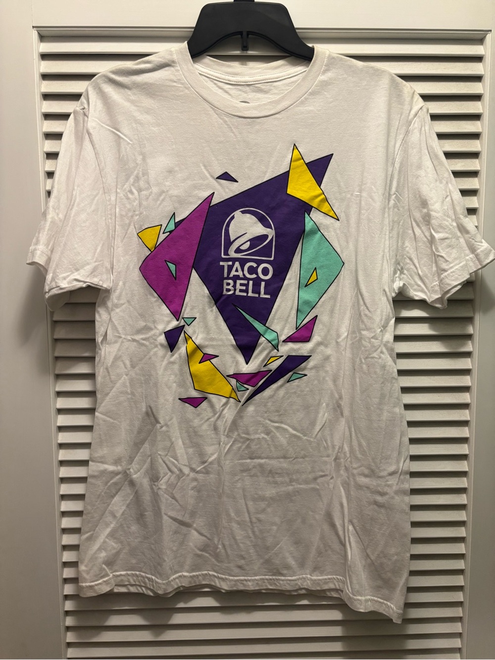 Taco Bell White Short-Sleeve Graphic Tee with Colorful Geometric Design